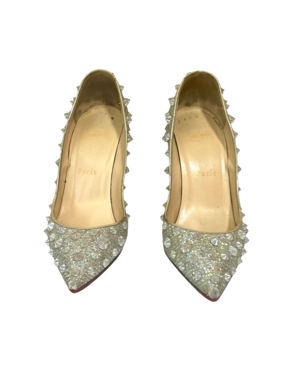Christian Louboutin Spiked Aurora Crystal Stud Red Bottom Pumps Heels - Picture 3 of 8